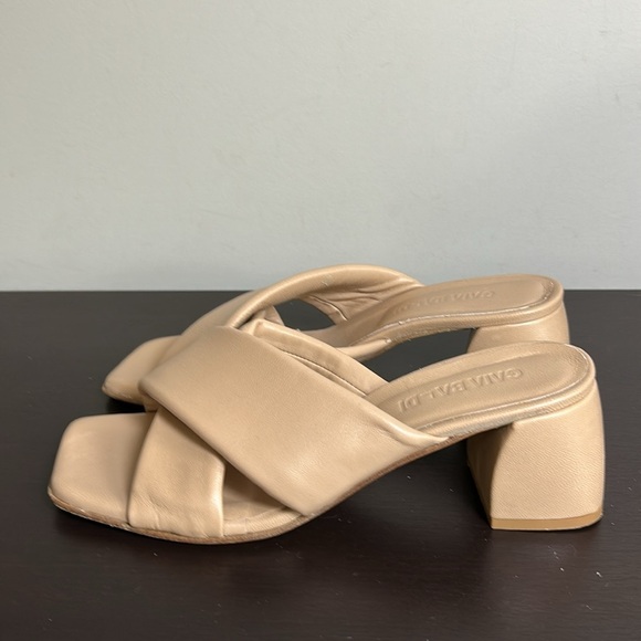 Gaia Baldi Sandal LEATHER Tan Shoe Italy Criss Cross Slip on Heel Sz 40 US 8.5 - Picture 3 of 9